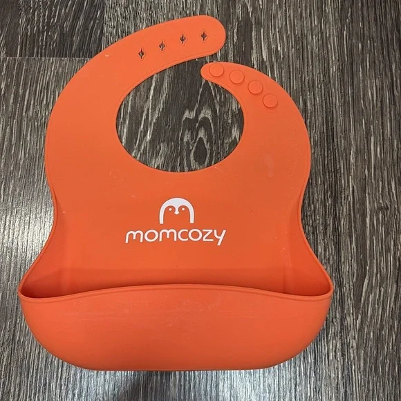 Set of 3 Mom Cozy Silicone Baby Bibs - Gray, Orange, & Yellow - Picture 4 of 4